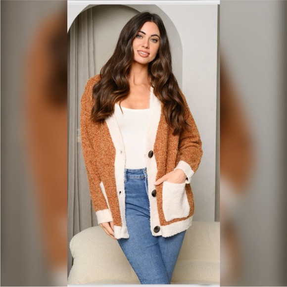 LAST 3️⃣ CAMEL LONG SLEEVE COLORBLOCK BUTTON UP SWEATER CARDIGAN - Picture 4 of 7